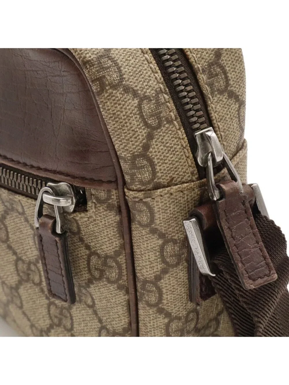Gucci GG Supreme Plus Shoulder Bag Pochette Crossbody Leather Khaki Beige Brown